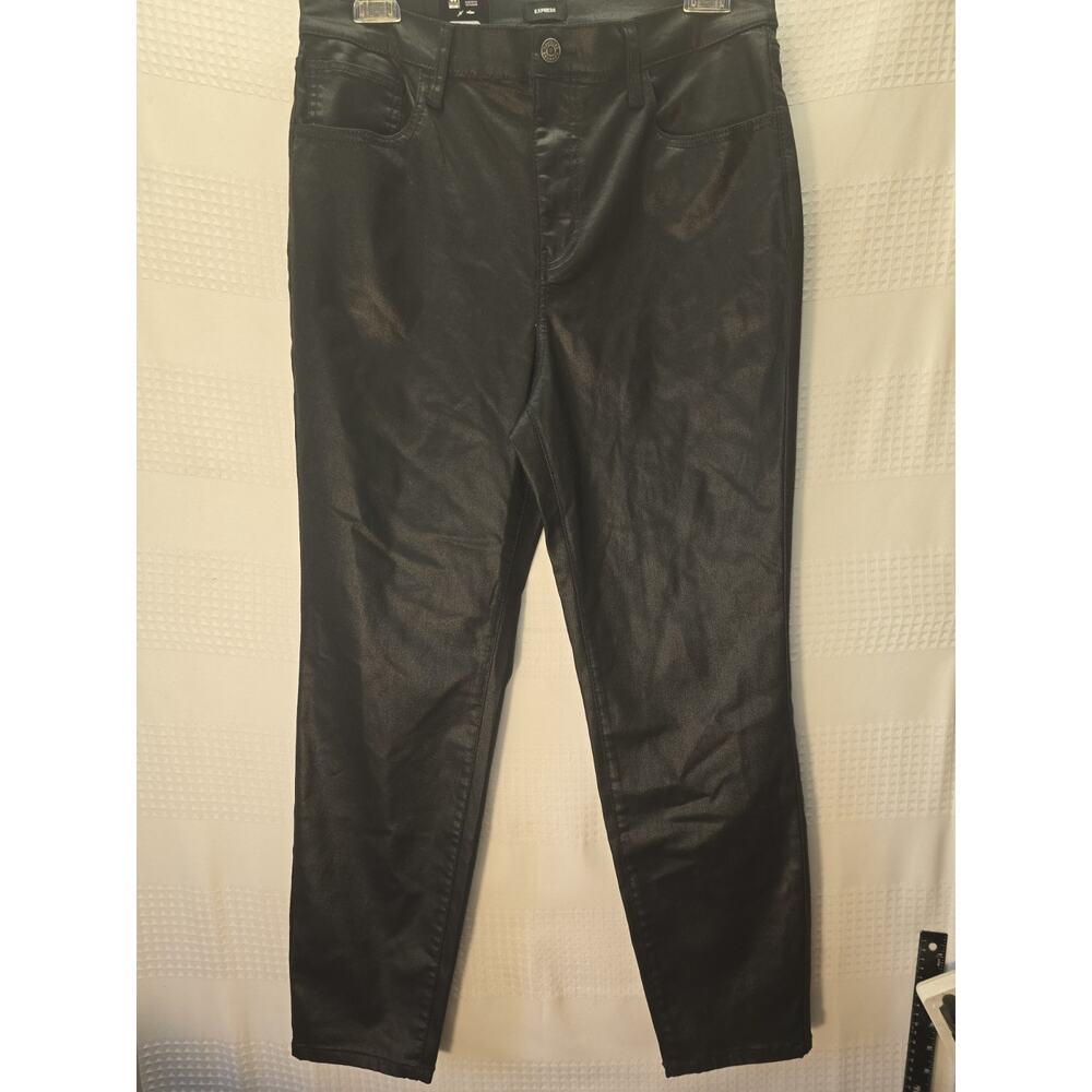 Express Skinny Jeans Womens Size 14 Black Shiny Ankle Slim Fit Black Mid Rise